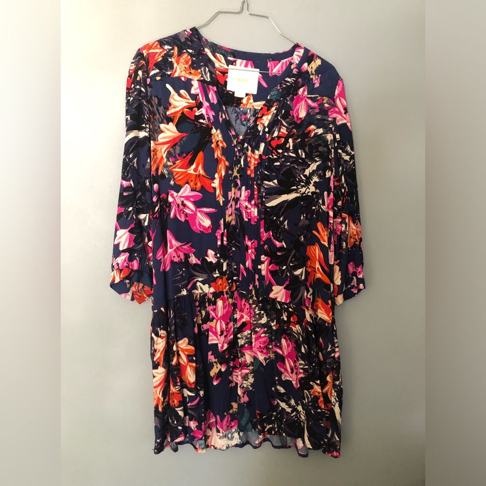 Maeve Anthropologie Dress XS Navy Blue Floral 3/4 Sleeves Pockets